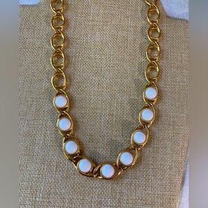 Napier Signed Vintage‎ Gold Tone Necklace with White Cabochon